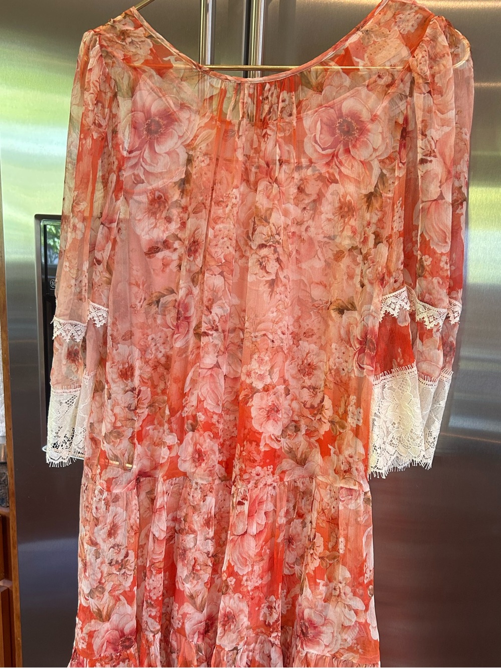 Johnny Was Coral Floral Lace-Trim Mini Dress